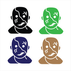 Zombie Face Icon Set in Multiple Colors Isolated on White Background