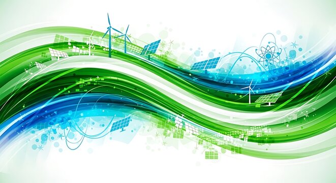 Clean energy wave graphic showcasing sustainable technologies concept
