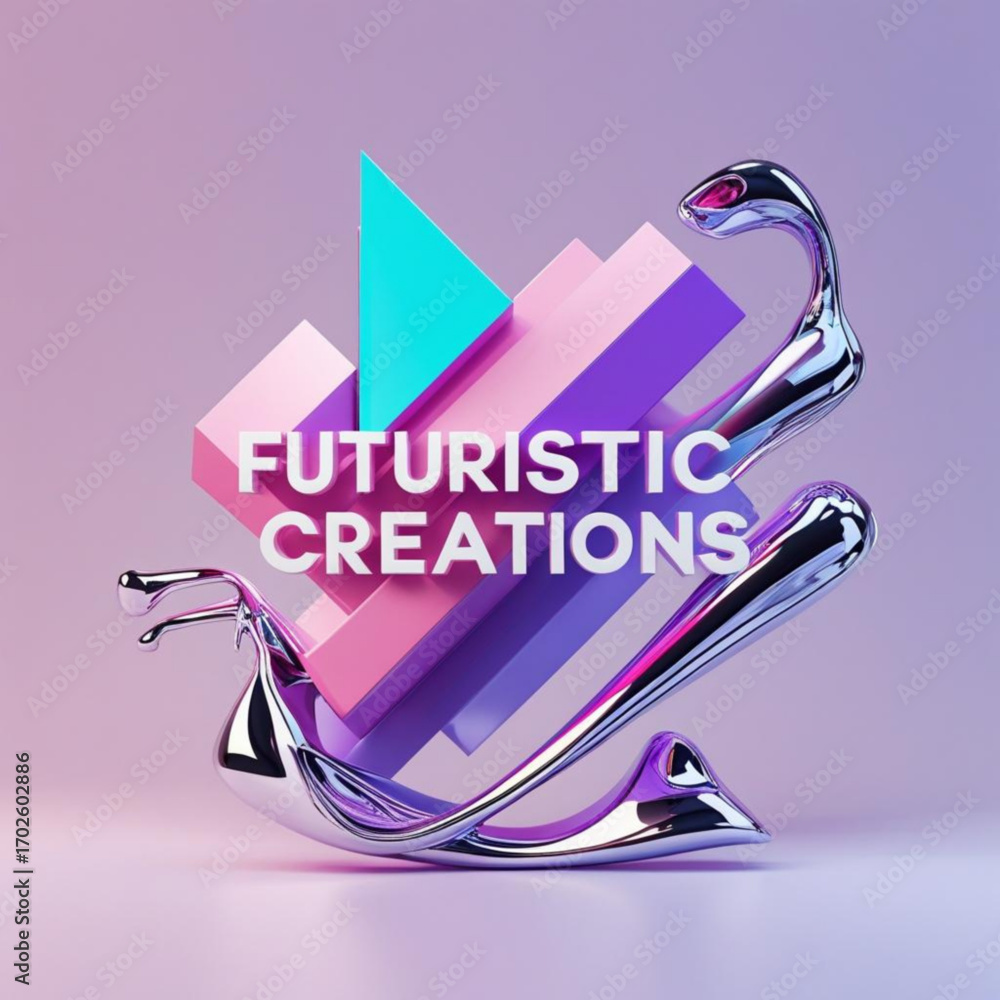 Aufkleber modern abstract design with geometric shapes and chrome elements for digital art and futuristic conc