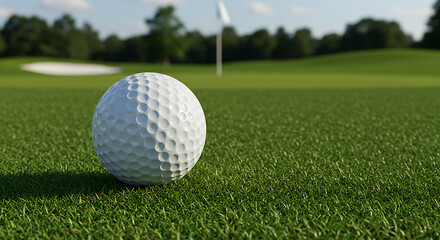 Obraz premium 3D render closeup golf ball on green course sport background.