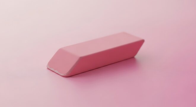 Minimalist pink eraser on pink backdrop for creative projects concept