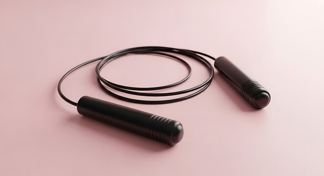 Minimalist jump rope layout on pastel backdrop suggesting exercise time