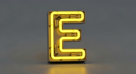 Yellow Neon Letter E Sign Glowing Brightly on a Textured Background.