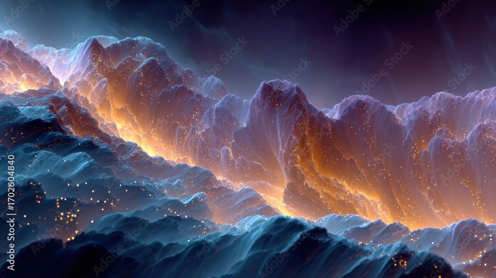 Poster AI Weather Prediction: Digital neural networks flowing through stormy cloudscapes with data streams
