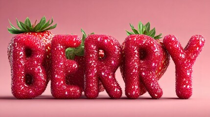 Juicy strawberry letters forming the word berry on pink background