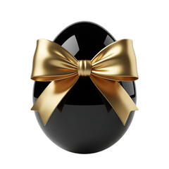 Black easter egg tied of golden ribbon isolated on transparent background