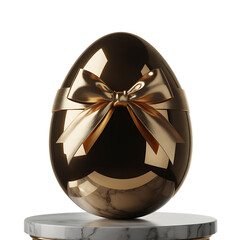 Black easter egg tied of golden ribbon isolated on transparent background