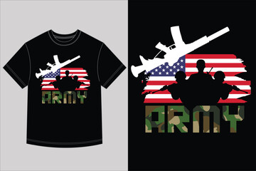 Army T-Shirt with American Flag & Soldier Silhouette, Military Patriotic Apparel, US Army Veteran Tee, Soldier Life Design