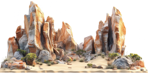 Canyon landscape with intricate rock formations isolated on transparent background