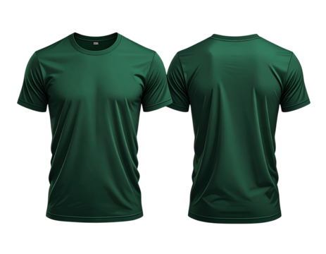 T-shirt mockup, dark green color t-shirt front and back view isolated on transparent background