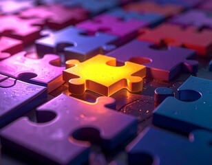 jigsaw puzzle piecesA Single Yellow Puzzle Piece Standing Out