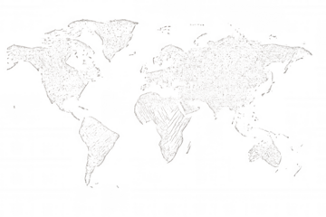 World map sketch on transparent background representing global communication, travel, and international relations