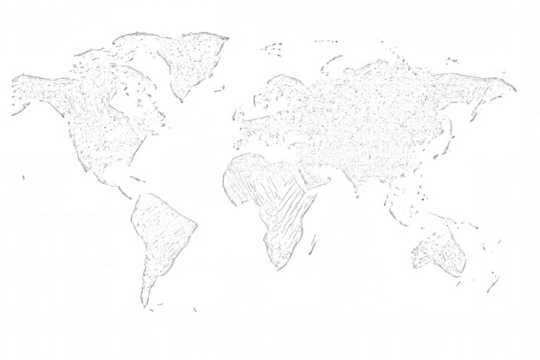 World map sketch on transparent background representing global communication, travel, and international relations