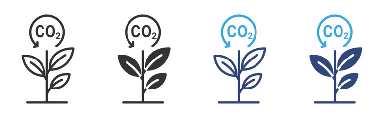 CO2 Emmision Reduction icon  set, a plant with leaves absorbing CO₂, symbolizing carbon capture or sustainability , vector illustration. 