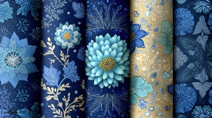 Snowflake patterns with repeating icy motifs and detailed linework, perfect for winter wrapping paper, backgrounds, and seasonal design