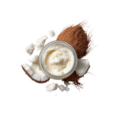 Organic Coconut Butter in Glass Jar with Fresh Coconut Pieces