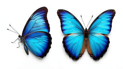 Obraz premium Azure Duo: A stunning shot presents two mesmerizing blue butterflies, showcasing intricate wing patterns and captivating azure hues. Explore the beauty of delicate wings.