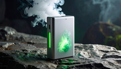 Mysterious Vapor: A modern, metallic device emits a cloud of vapor, creating an air of intrigue and technological innovation.