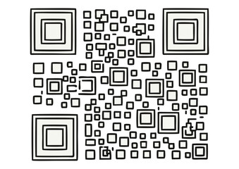 Fototapeta premium Stylized QR code with square patterns and outlines for digital information access and copy space