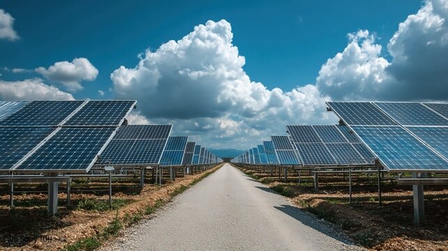 Solar panels in sunny fields or rooftops, converting sunlight to power, ideal for renewable energy, clean tech, and eco-friendly living