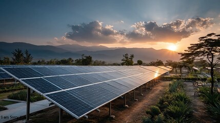 Solar panels in sunny fields or rooftops, converting sunlight to power, ideal for renewable energy, clean tech, and eco-friendly living