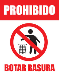 R&oacute;tulo para &aacute;reas p&uacute;blicas de prohibido botar basura en este sitio