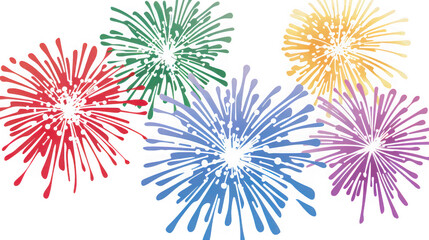 Collection of colorful abstract fireworks isolated on transparent background