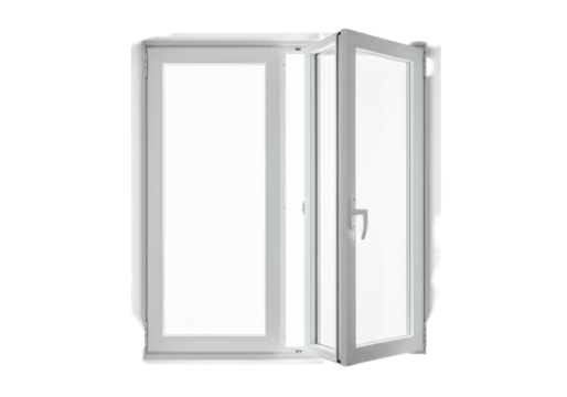 transparent casement window with transparent glass panes, open, isolated on transparent, soft diffused light, ethereal glow, architectural design concept