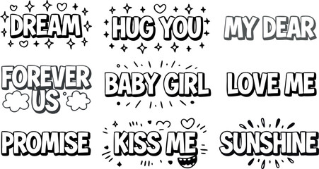 Words of Affection: Whimsical text graphics express heartfelt sentiments, perfect for romantic designs and conveying tender emotions.