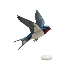 Obraz premium Handcrafted barn swallow art figurine, glossy blue plumage, reddish throat, pale belly, dynamic flight, wings extended, transparent river stone, on transparent, luxury product concept