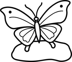 Simple Butterfly Outline Resting on a Cloud Black and White Illustration on white background