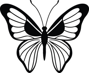 Elegant Butterfly Silhouette with Detailed Wing Patterns for Graphic Design Projects on white background