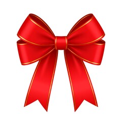 Fototapeta premium Red ribbon bow on white background
