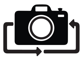Vector art of a digital camera icon with a lens, symbolizing photography and image technology