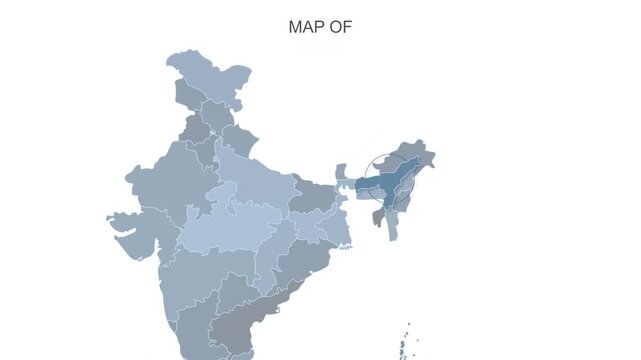 Assam map video 12, Highlighted on India Map Video, with Borders, Geography & Education&rdquo; India map video, Indian territory video.