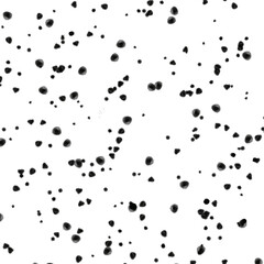 Abstract monochrome pattern of scattered black ink spots on a white background. Hand-drawn messy splatter texture for creative design
