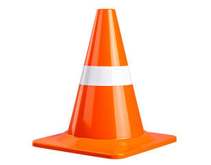 Single Orange Traffic Cone with Reflective Stripe Isolated