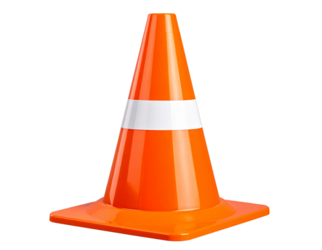 Single Orange Traffic Cone with Reflective Stripe Isolated