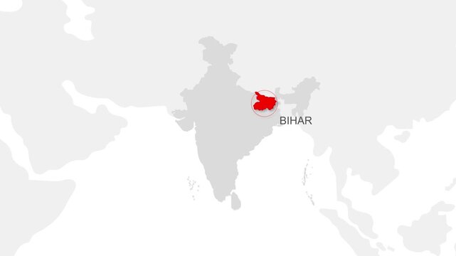 Bihar map video 10, Highlighted on India Map Video, with Borders, Geography & Education&rdquo; India map video, Indian territory video.
