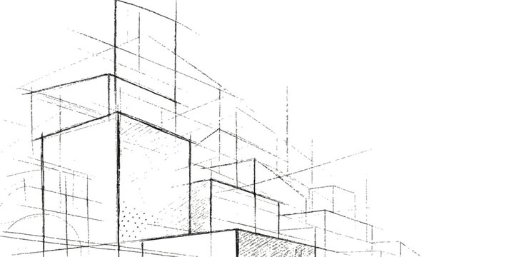Architectural drawing of a building design, illustrating a detailed sketch of a house plan for a new construction project
