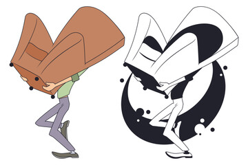 Man carries a chair.