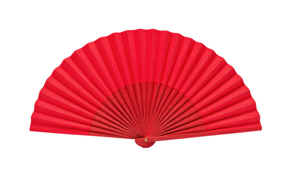 A vibrant red hand fan