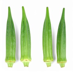 Fresh Green Okra with Natural Pods Isolated on White Background for Exotic Vegetable Object and Organic Crop Concept