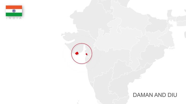 Daman and Diu map video 4, Highlighted on India Map Video, with Borders, Geography & Education&rdquo; India map video, Indian territory video.