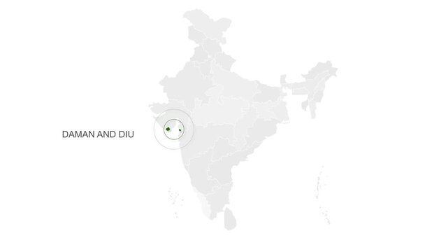 Daman and Diu map video 6, Highlighted on India Map Video, with Borders, Geography & Education&rdquo; India map video, Indian territory video.