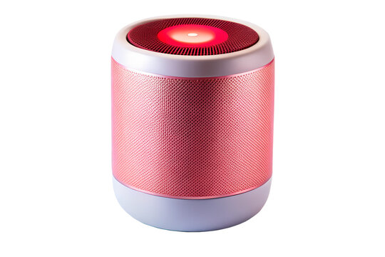 Sparkling red light cylinder speaker isolated on white background