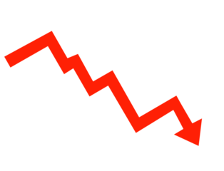 Red arrow graph showing downward trend isolated on transparent background