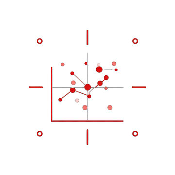 Scatter plot icon with labeled axes and data points, scientific visualization theme, minimal style, white background
