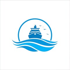 Obraz premium Blue ship on waves logo (1)