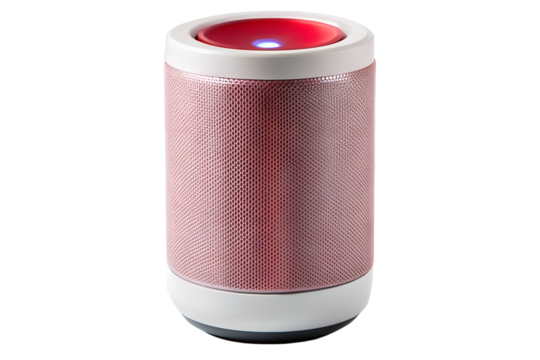 Decorative cylindrical object with red light isolated on white background